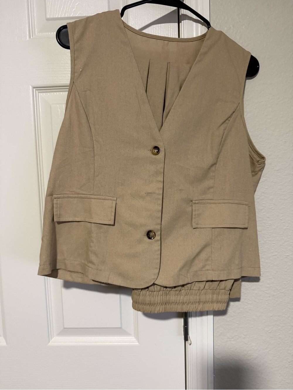 Sleeveless Button Front Beige Vest & joggers